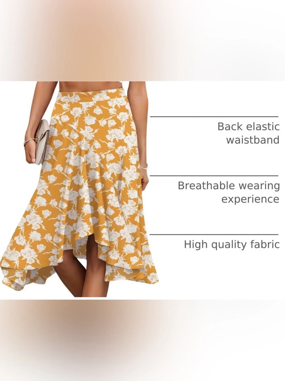 High-Low Floral Midi Skirt in Mustard Yellow